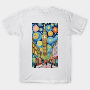 Starry Night Over Big Ben: Van Gogh Inspired Urban Skyline T-Shirt